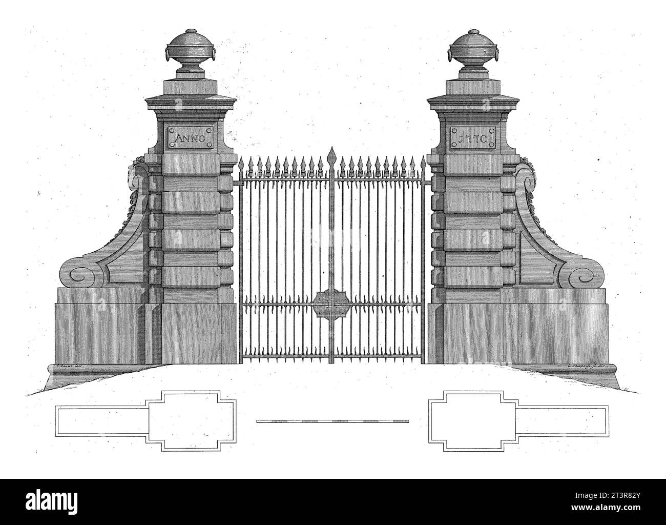 Clôture de la Tweede Muiderpoort à Amsterdam, Caspar Jacobsz. Philips, après Cornelis Rauws, 1771 la porte en fer de la Tweede Muiderpoort à Amsterdam Banque D'Images