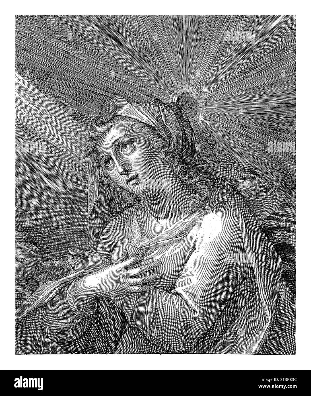 Maria Magdalena, Crispijn van de passe (I), d'après Gortzius Geldorp, 1612 buste de Maria Magdalena. Elle croise les bras devant son corps et pointe Banque D'Images