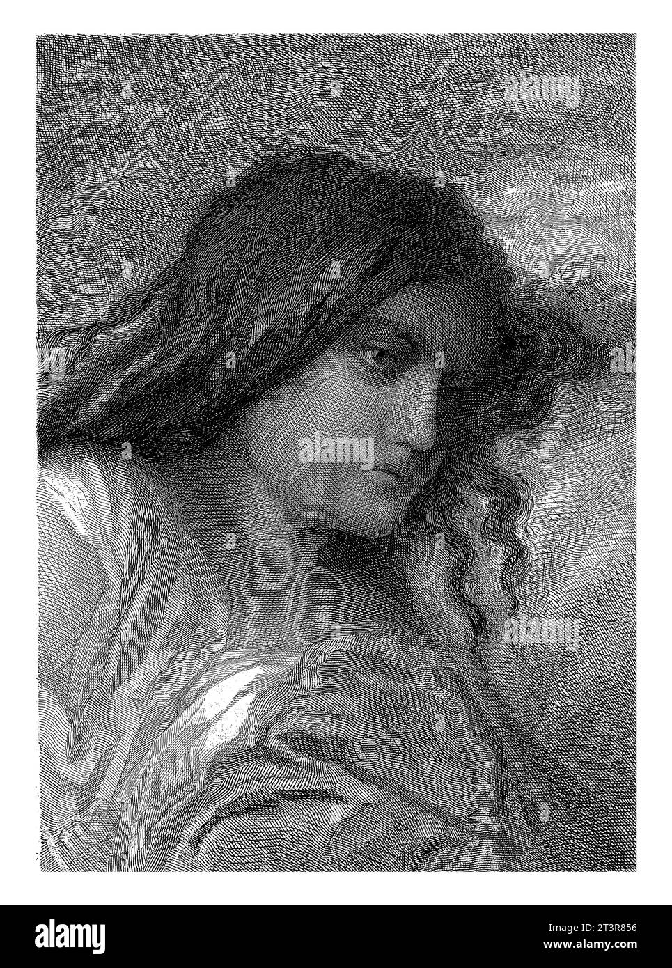 Portrait d'une jeune femme aux cheveux longs et sombres, Petrus Johannes Arendzen, d'après Jean Francois Portaels, 1856 - 1909 Banque D'Images