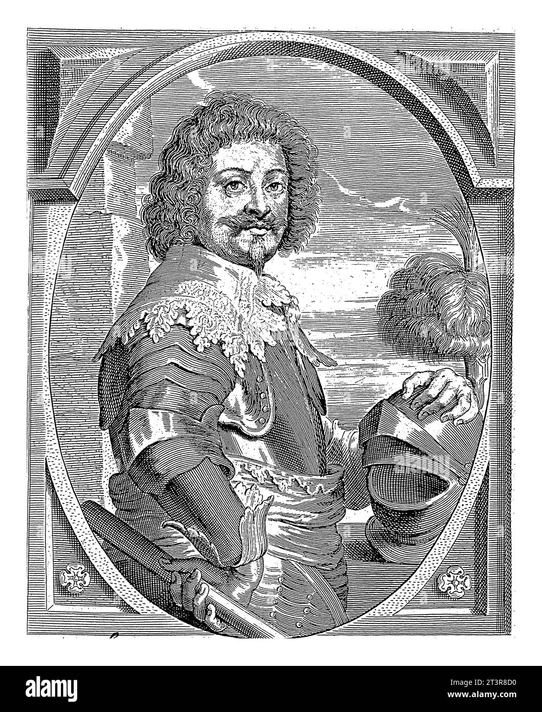 Portrait d'Ottavio Picolomini, Pieter de Jode (II), 1628 - 1670 Portrait d'Ottavio Picolomini, en demi-personne. Sa main gauche repose sur son casque et Banque D'Images