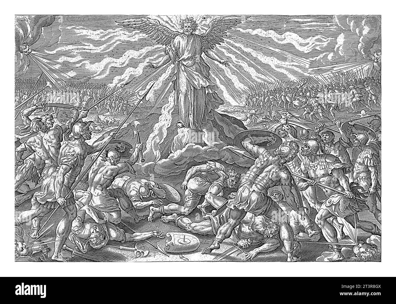 Troisième vision d'Esdras : la foule combattant l'Homme de la mer, Maerten de vos, 1585 la troisième vision d'Esdras. Il voit une foule de gens se battre pour gagner Banque D'Images