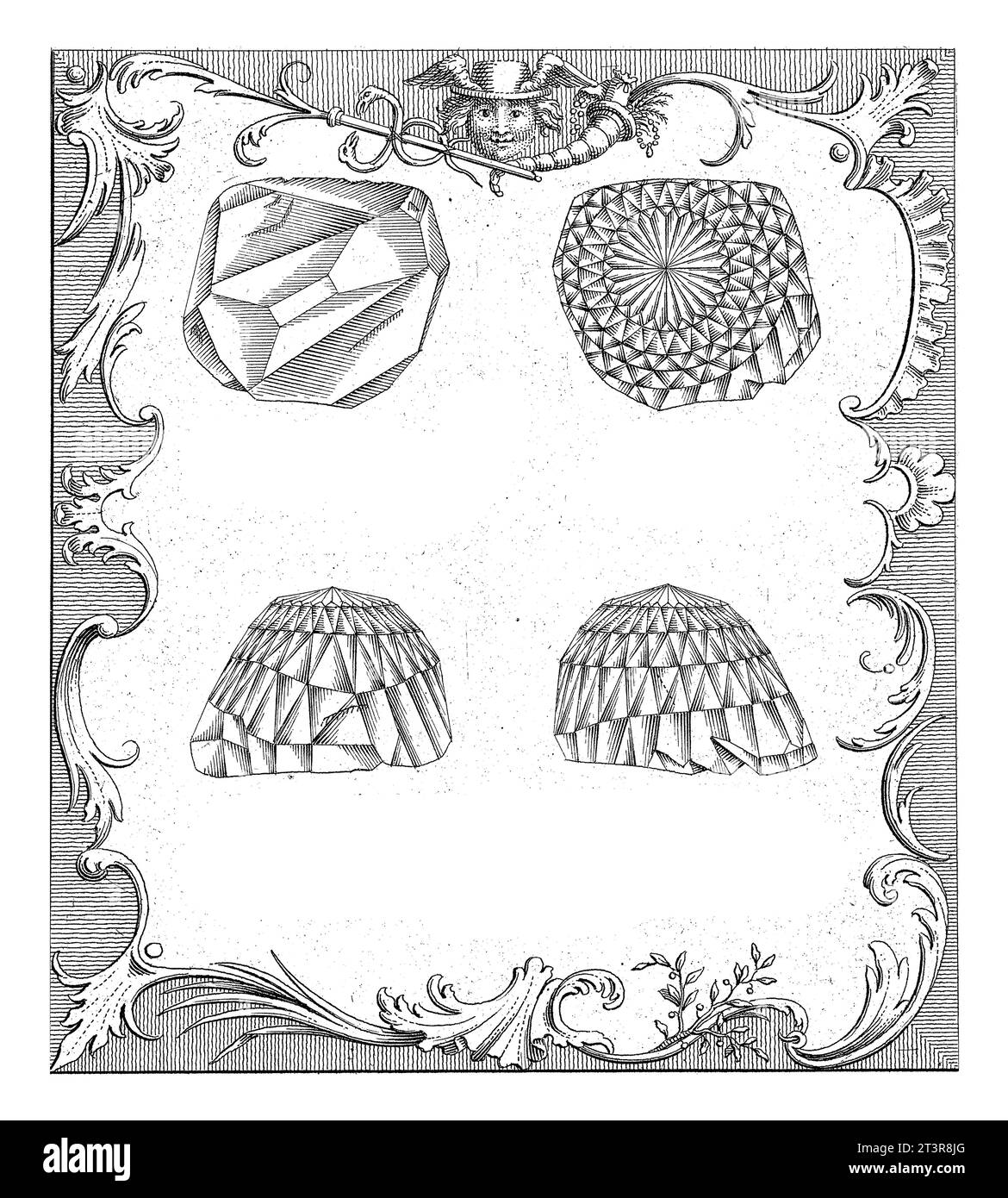 Quatre vues du diamant Orlov (Orloff)., Frans de Bakker, 1767 quatre vues du diamant Orlov (Orloff). Avec une légende descriptive en français et du Banque D'Images