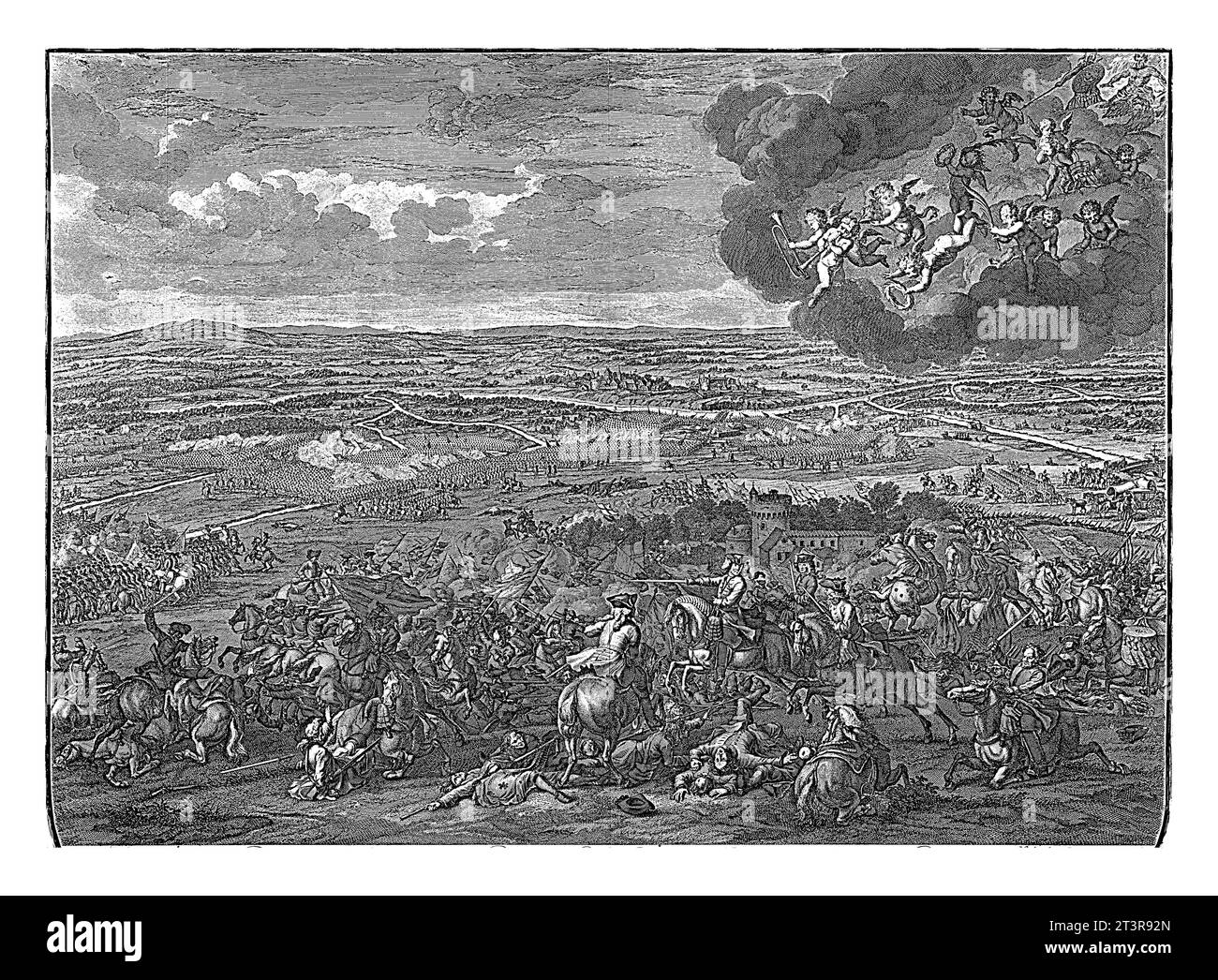 Bataille de Cassano, 1705, Jan van Huchtenburg, 1729 Paysage avec la bataille de Cassano d'Adda, entre les alliés sous le prince Eugène de Savoie et Th Banque D'Images