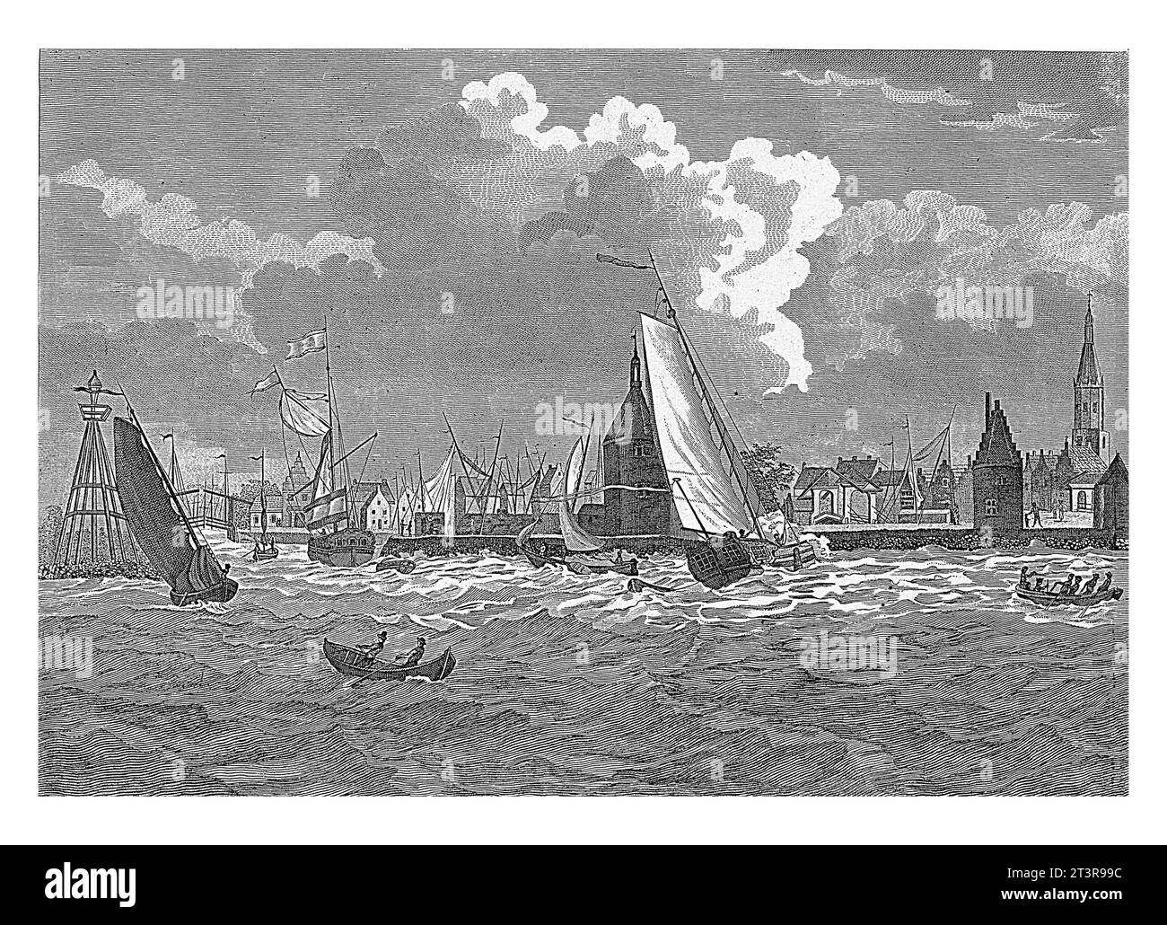 Port d'Enkhuizen, Antonio Suntach (éventuellement), d'après Dirk de Jong, 1754 - 1828, gravé vintage. Banque D'Images