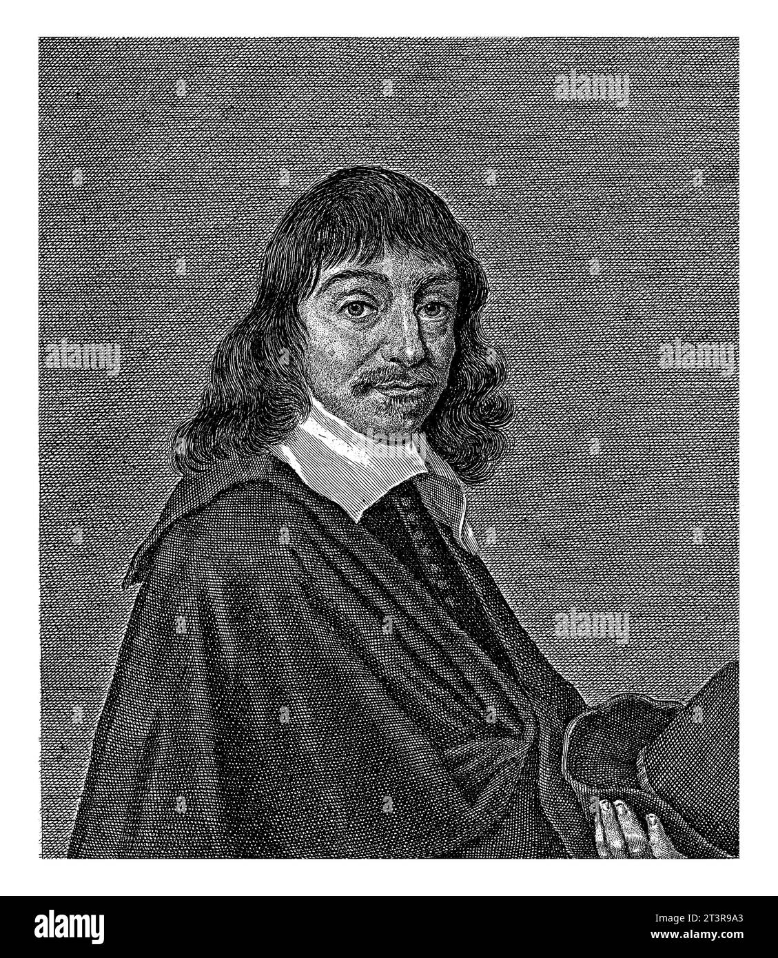 Portrait de René Descartes, Jacob van Meurs, d'après Jonas Suyderhoef, d'après Frans Hals, 1650 - 1652 Portrait du philosophe français René Descartes. Banque D'Images