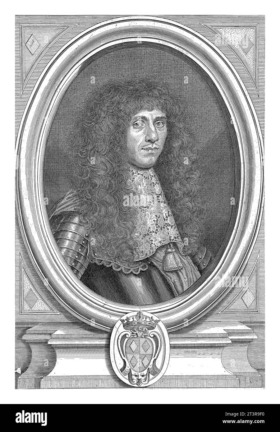 Portrait de Tommaso Rospigliosi, Albertus Clouwet, d'après P. rouns, 1646 - 1679 Portrait en cadre ovale de Tommaso Rospigliosi, général romain et seigneur O. Banque D'Images