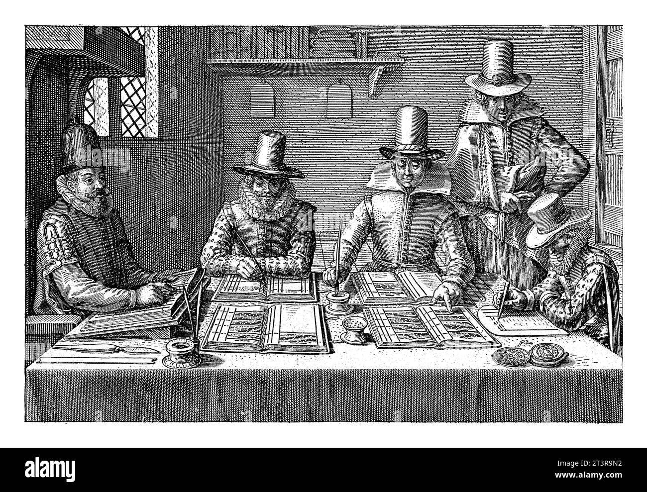 Comptables au travail, Pieter Serwouters, 1601 - 1657 École de mathématiques dans laquelle la comptabilité est enseignée. Assis à une table sur la gauche, dans une chaise avec Banque D'Images Comptables au travail, Pieter Serwouters, 1601 - 1657 École de mathématiques dans laquelle la comptabilité est enseignée. Assis à une table sur la gauche, dans une chaise avec Banque D'Images
