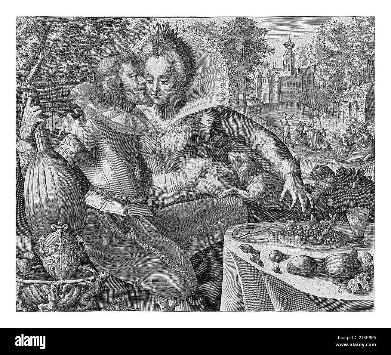 Soirée : couple amoureux, Crispijn van de passe (I) (attribué à), d'après Crispijn van de passe (I), 1574 - 1637 la soirée : belvédère avec élégance Banque D'Images