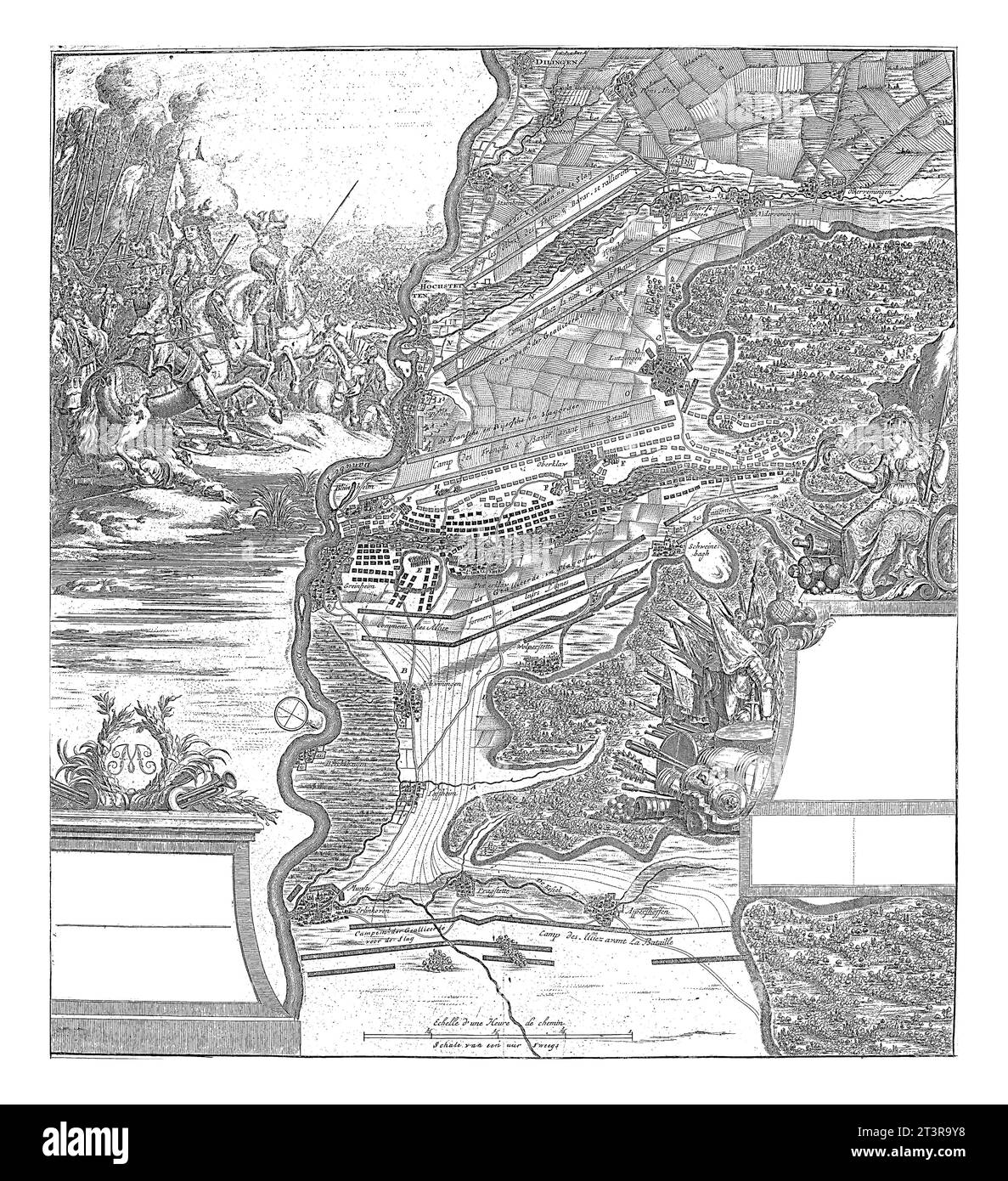 Bataille de Hachstaedt, 1704, Jan van Vianen, 1729 carte de la bataille de Hachstaedt (bataille de Blenheim) avec une victoire alliée sur les Français, 13 Augus Banque D'Images