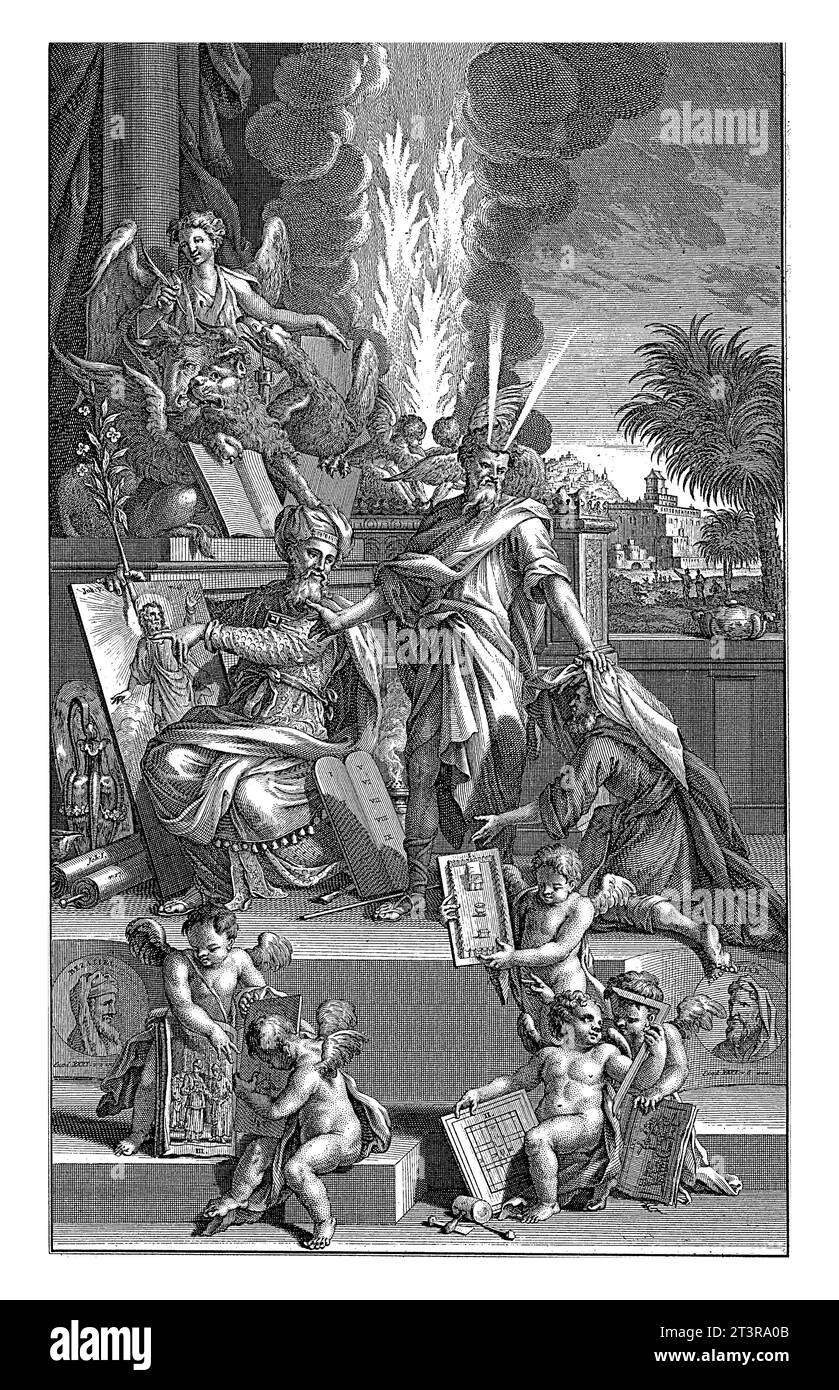 Ézéchiel et Moïse, prophètes de l'ancien Testament, Jan Goeree, 1726 au milieu d'une exaltation se trouve Moïse. Banque D'Images