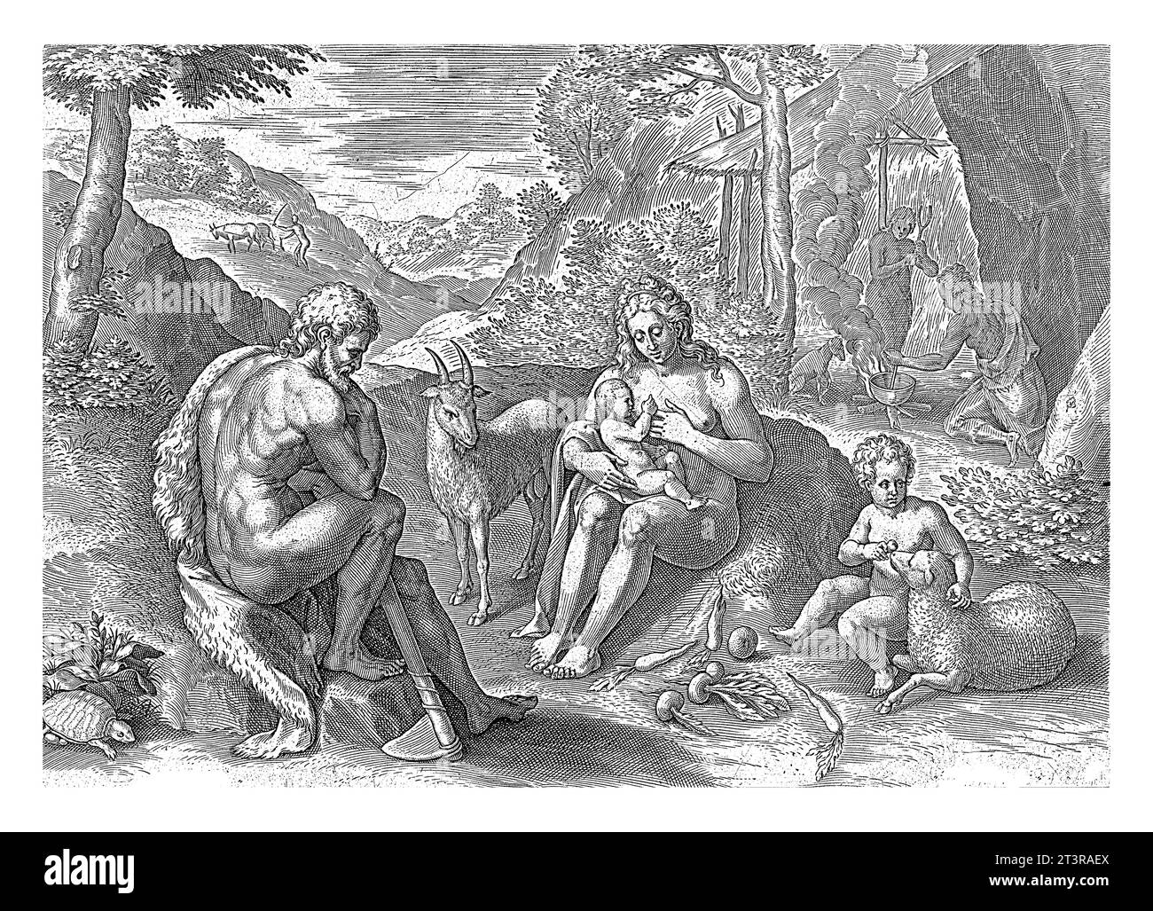 Adam et Ève en dehors du Paradis terrestre, Johann Sadeler (I), d'après Crispijn van de passe (I), d'après Claes Jansz. Visscher (II), 1639 Adam et Eve an Banque D'Images