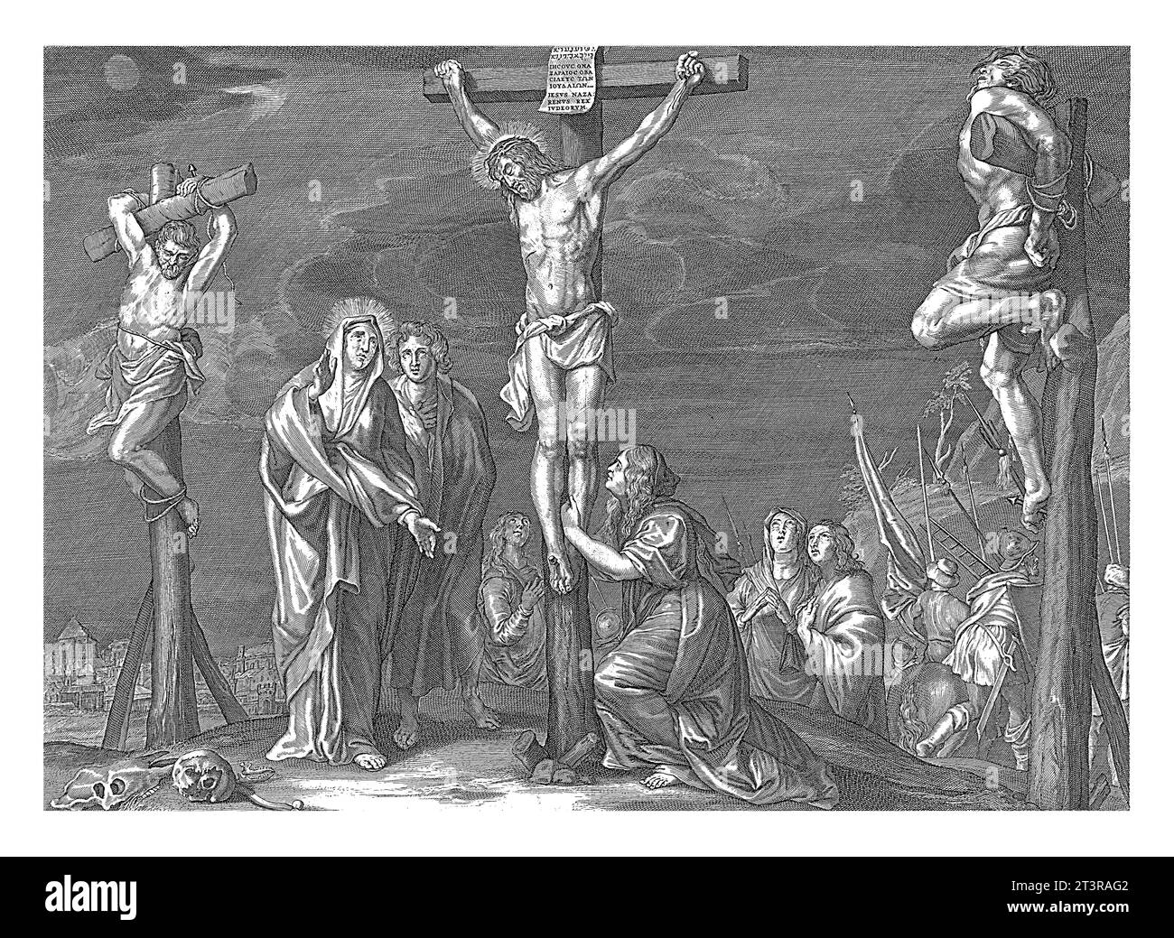 Christ sur la Croix, anonyme, d'après Paulus Ponce, d'après Abraham van Diepenbeeck, 1630 - 1702 Christ sur la croix entre les deux crimina crucifiés Banque D'Images