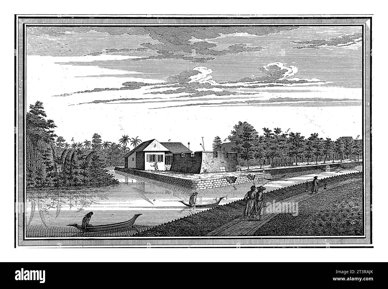 Vue sur la forteresse d'Anjol, Jacob van der Schley, 1747 - 1779 vue sur un canal de canoë sur la forteresse d'Anjol. A côté du canal une route de campagne où th Banque D'Images
