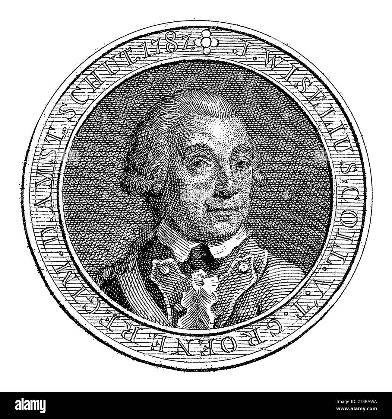 Portrait d'Iperus Wiselius, Abraham Jacobsz. Hulk, 1787 buste d'Iperus Wiselius à droite dans un médaillon avec texte de bordure en néerlandais. Banque D'Images