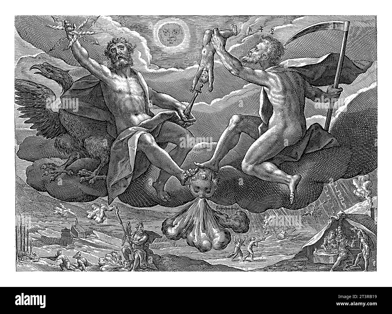 Vent du Nord, Crispijn van de passe (I), 1589 - 1611 couverture nuageuse avec Boreas (vent du Nord). Il est accompagné de Saturne et d'un aigle. Banque D'Images