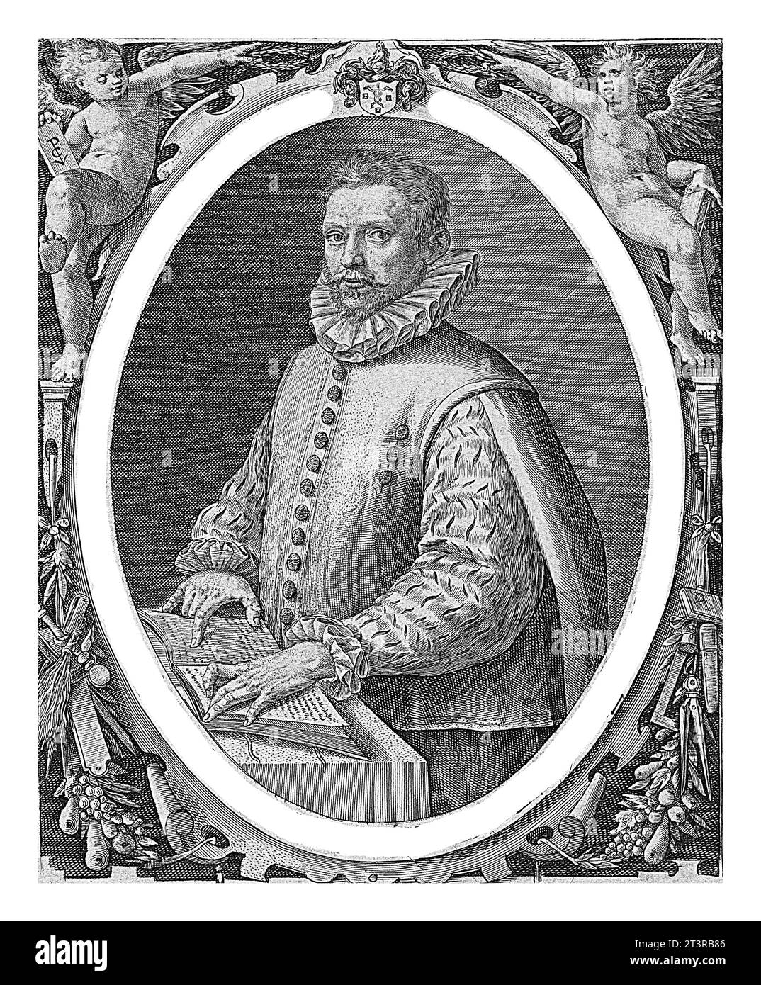 Portrait d'un inconnu, Crispijn van de passe (I), 1592, gravé vintage. Banque D'Images