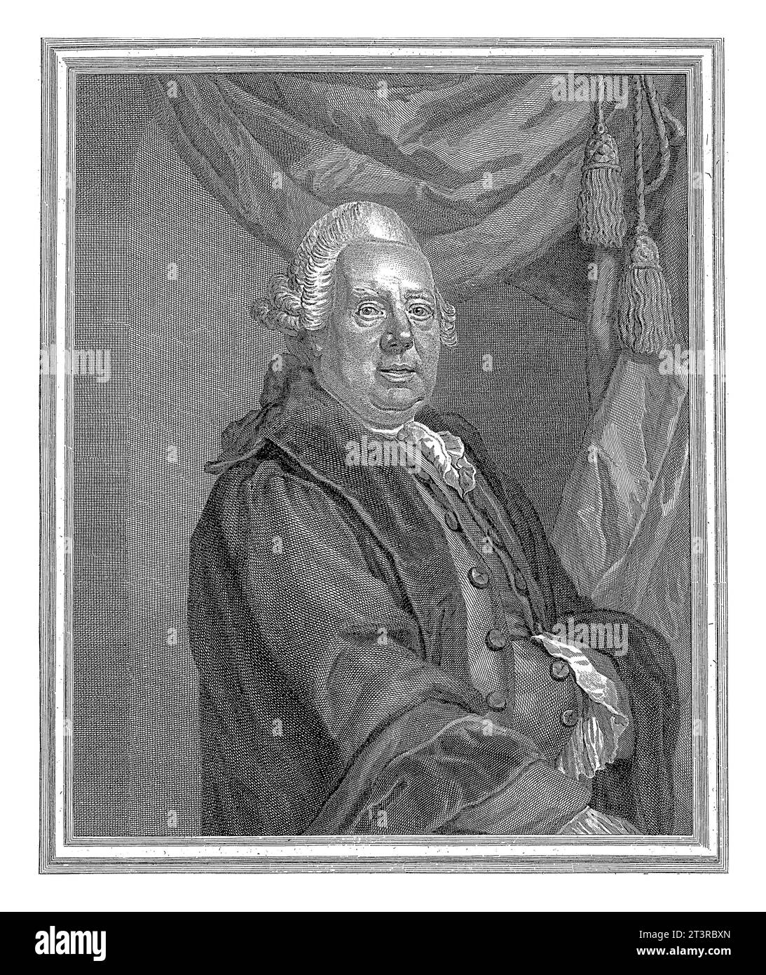 Portrait en demi-longueur du philologue David Ruhnken. Il se tient près d'un rideau et a la main gauche enfoncée dans sa toge. Avec une marge vide. Banque D'Images