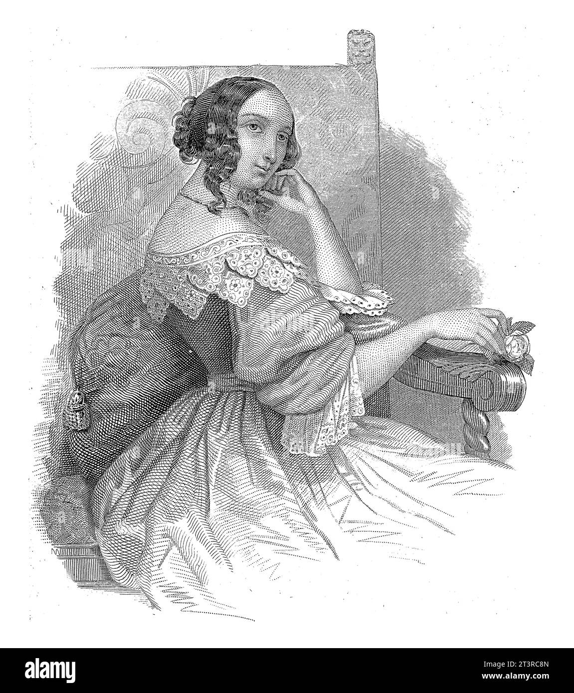 Portrait d'une jeune femme, Jan Baptist Tetar van Elven, d'après Herman Frederik Carel ten Kate, 1849 Portrait d'une jeune femme, assise transversalement sur un c. Banque D'Images