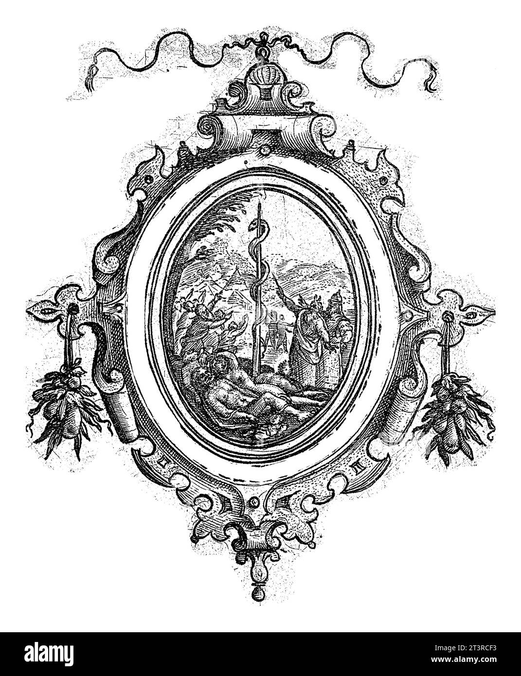 Moïse et le serpent de cuivre, Crispijn van de passe (I), 1574 - 1637 Médaillon avec Moïse et le serpent de cuivre et une inscription de bord en latin. Banque D'Images