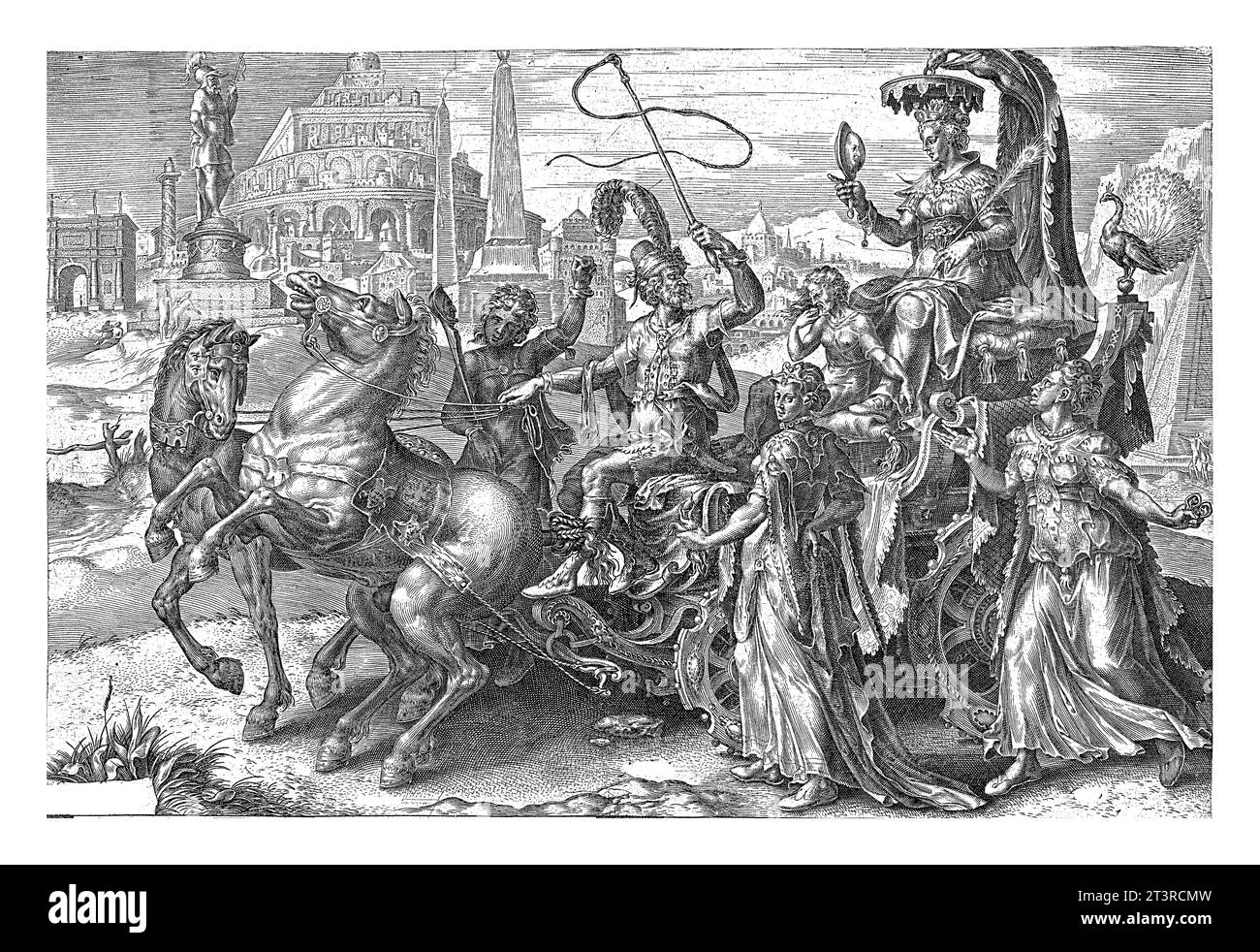 Triumphal chariot avec Pride (Superbia), Cornelis Cort, d'après Maarten van Heemskerck, 1564. Banque D'Images