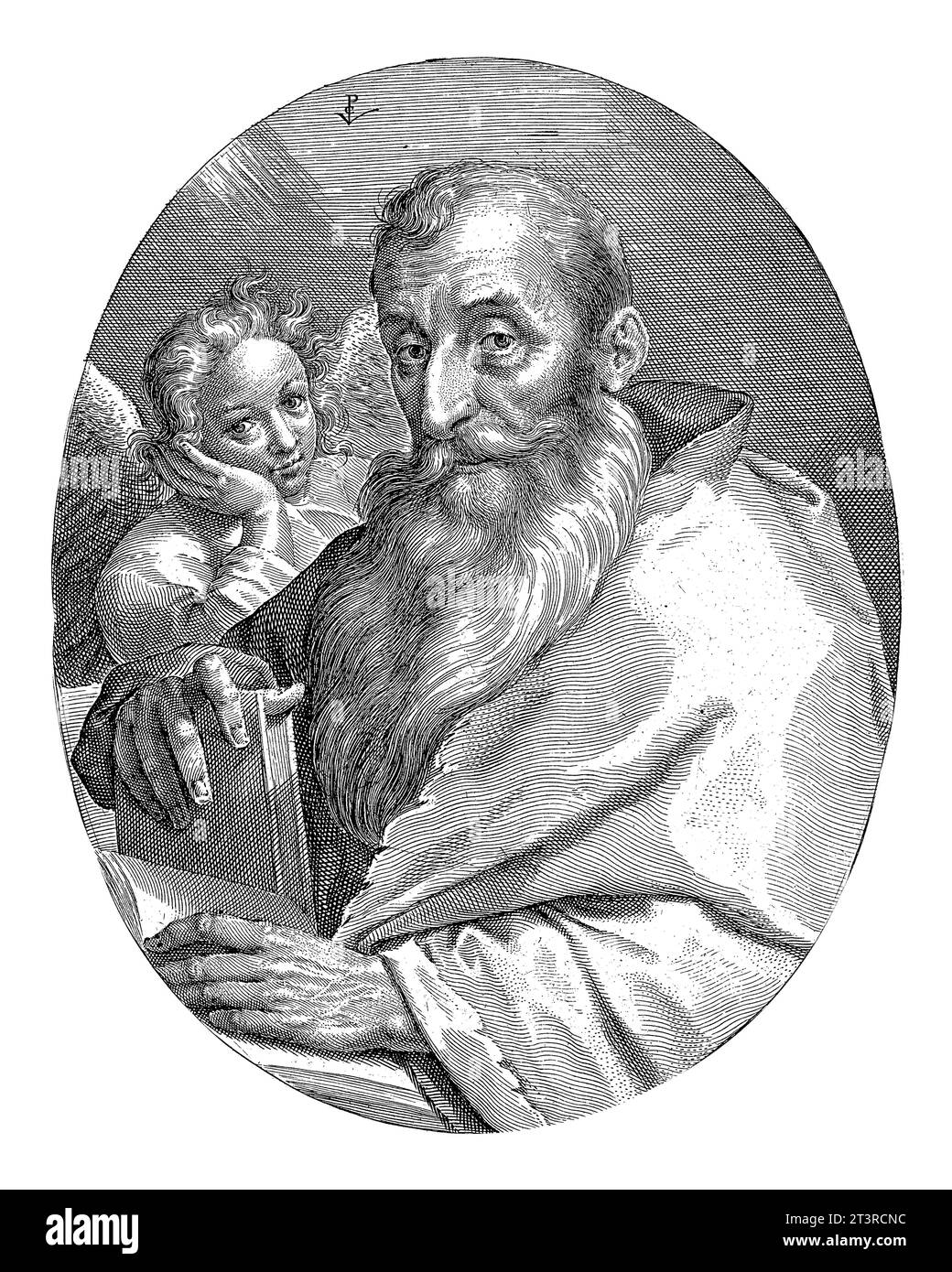 Evangéliste Matthieu, Crispijn van de passe (I), d'après Gortzius Geldorp, 1574 - 1637 buste de l'évangéliste Matthieu, avec deux livres devant lui. Banque D'Images