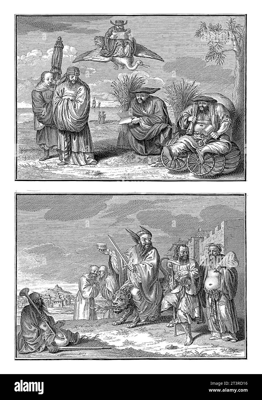Escrocs chinois qui vendent du vent / escrocs chinois et mendiants, Bernard Picart (atelier de), d'après Bernard Picart, 1726 feuille avec deux représentations Banque D'Images Escrocs chinois qui vendent du vent / escrocs chinois et mendiants, Bernard Picart (atelier de), d'après Bernard Picart, 1726 feuille avec deux représentations Banque D'Images