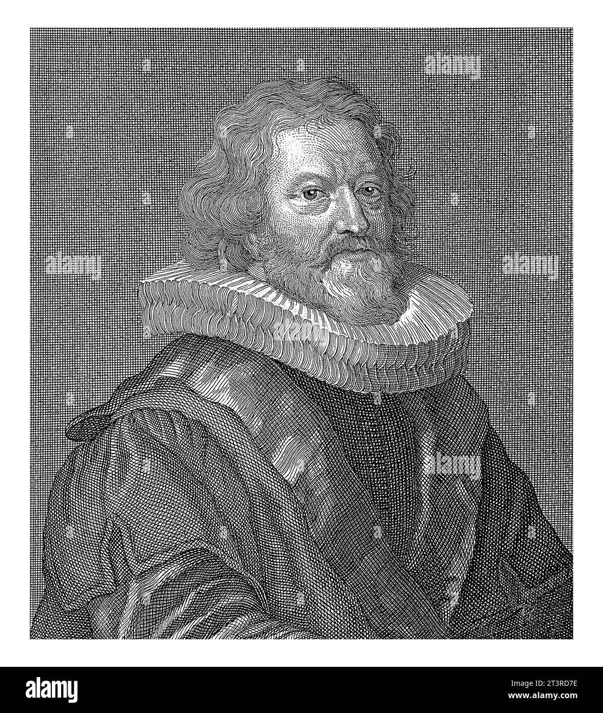 Portrait de l'humaniste Gerardus Joannes Vossius. Ci-dessous le portrait un poème de louange en néerlandais. Banque D'Images