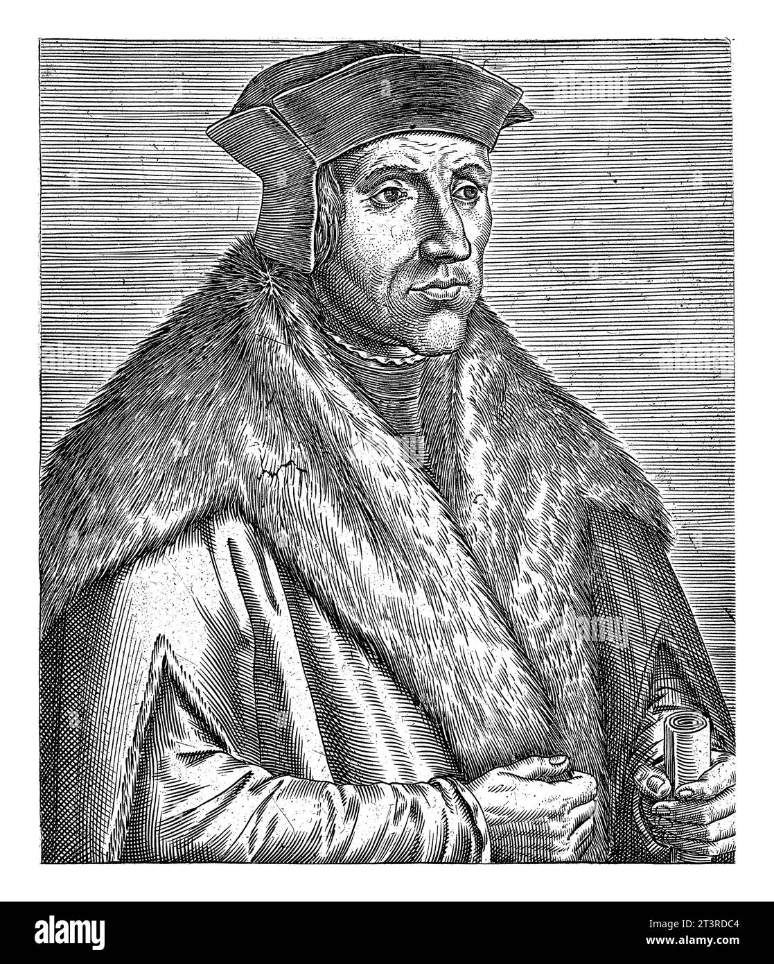 Portrait de Thomas More, Philips Galle, d'après Hans Holbein (II), 1572 - 1662 Portrait de Thomas More, humaniste anglais et secrétaire d'État. Banque D'Images