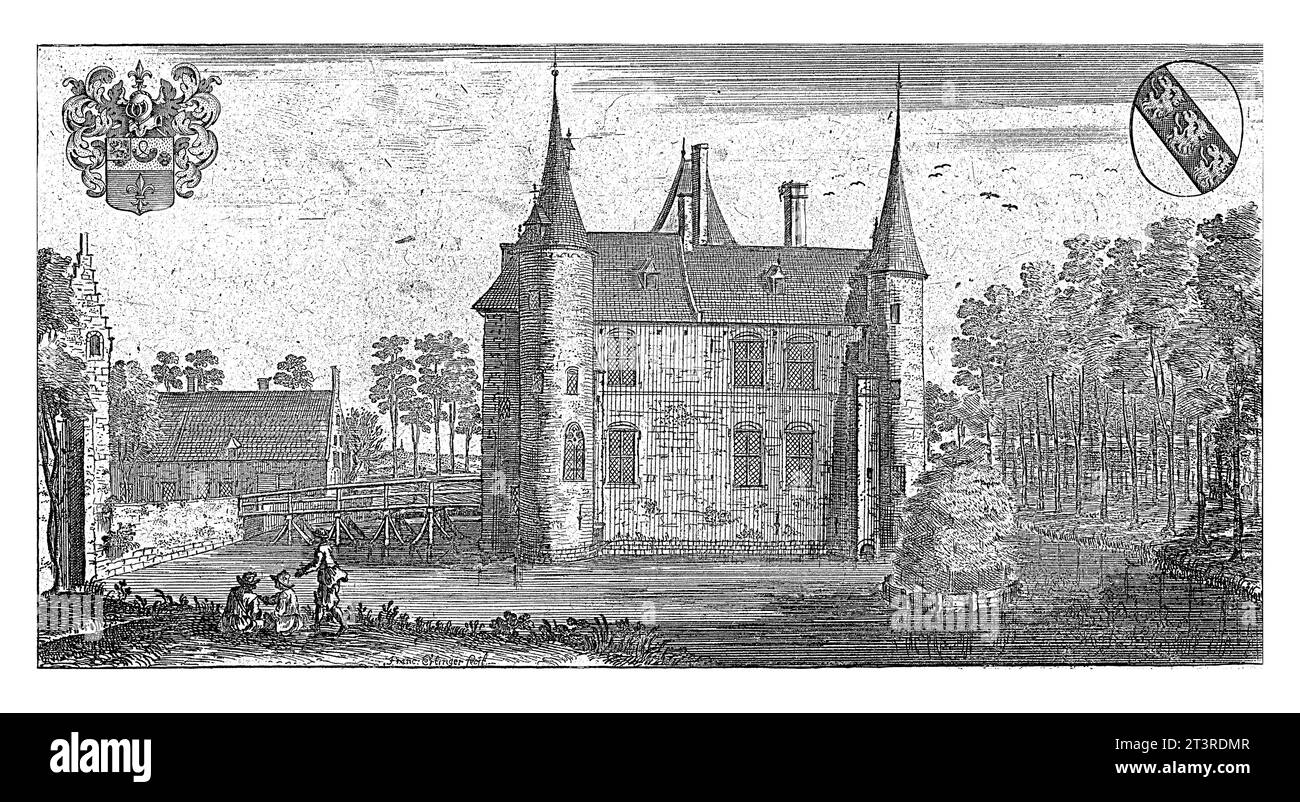 Château de Ramey, Franz Ertinger, 1697 vue du Château de Ramey, à Gestel, près d'Anvers. Au premier plan trois personnes près du front de mer. Dans la gauche supérieure Banque D'Images