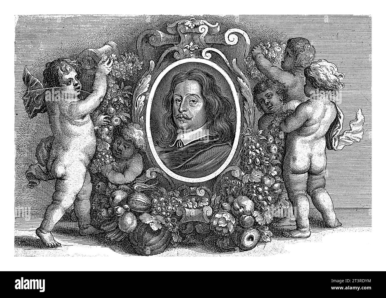Portrait de Pieter van avont, Venceslaus Hollar, d'après Pieter van avont, 1651 Portrait de l'artiste flamand Pieter van avont, décoré par putti with Banque D'Images