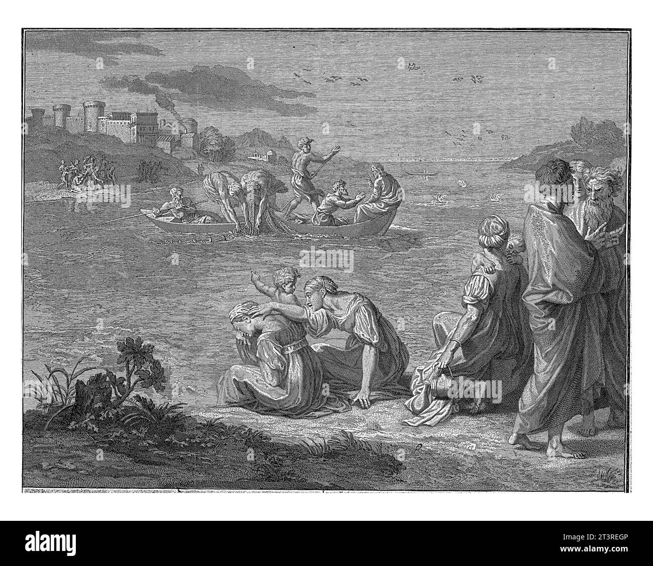 Miraculeuse prise de poisson, Simon Thomassin, d'après Raphaël, 1665 - 1733, vintage gravé. Banque D'Images