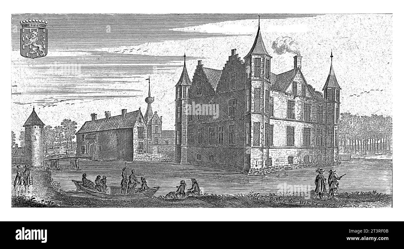 Château d'Oostmaal, Franz Ertinger, 1697 vue du château d'Oostmalle, près d'Anvers. Au premier plan six personnes le long du front de mer et six dans un rameur bo Banque D'Images