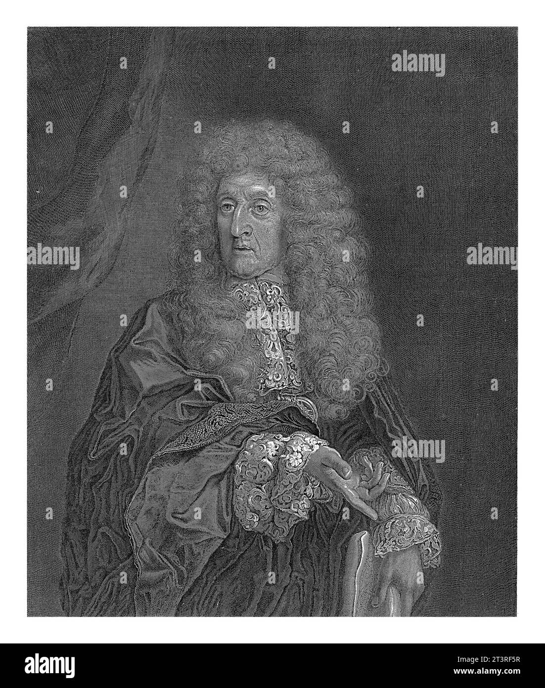 Portrait d'André le notre, Antoine Masson, d'après Carlo Maratti, 1692, gravé vintage. Banque D'Images
