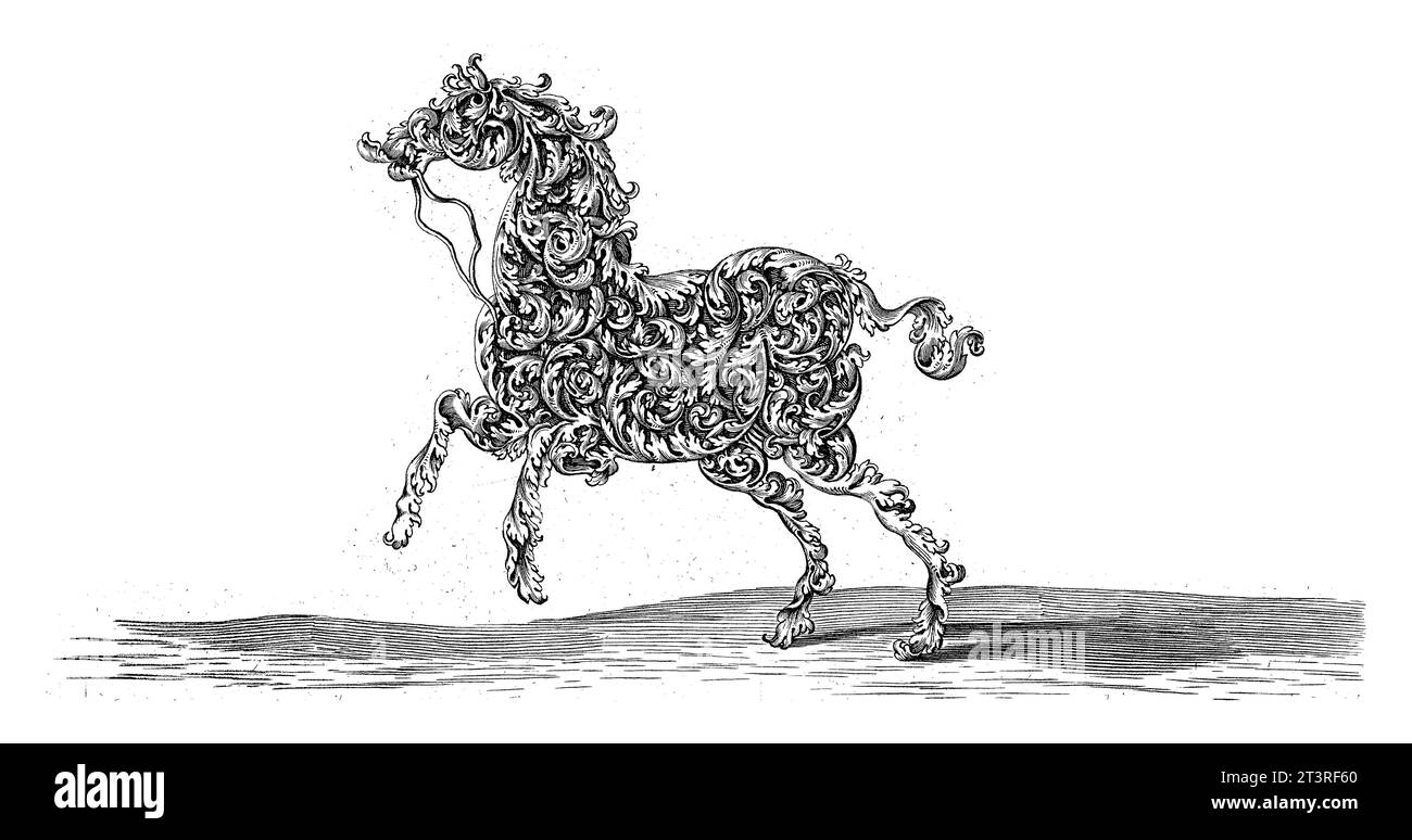 Cheval, Anthonie de Winter (éventuellement), d'après Wolfgang Hieronimus von Bammel, 1698 feuille 6 d'une série de 6 (éventuellement 8) feuilles avec des dessins pour goldsmi Banque D'Images