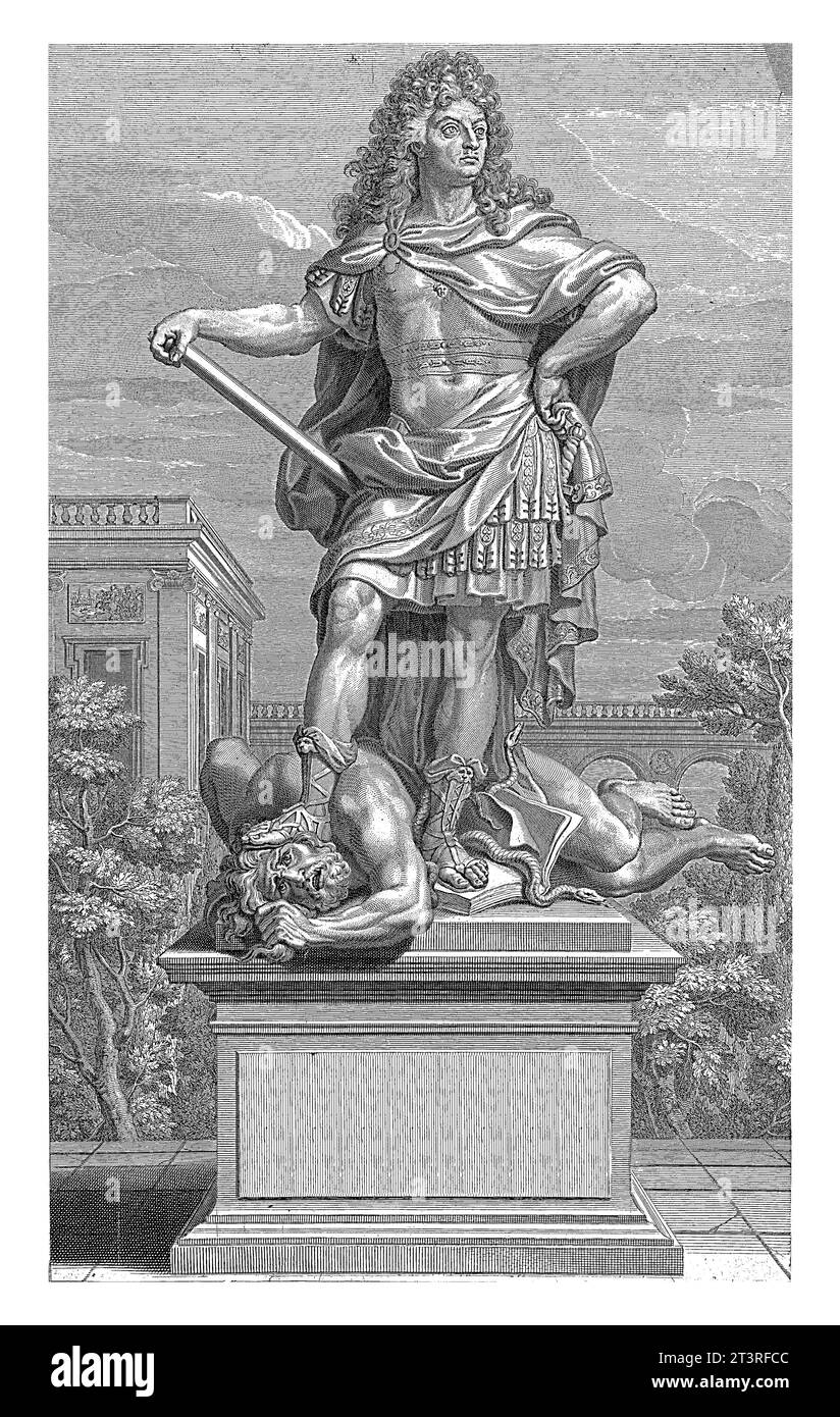 Statue de Louis XIV piétinant l'hérésie, Cornelis Martinus Vermeulen, d'après Louis de Boullonge (le jeune), d'après Louis Lecomte, 1685 Banque D'Images