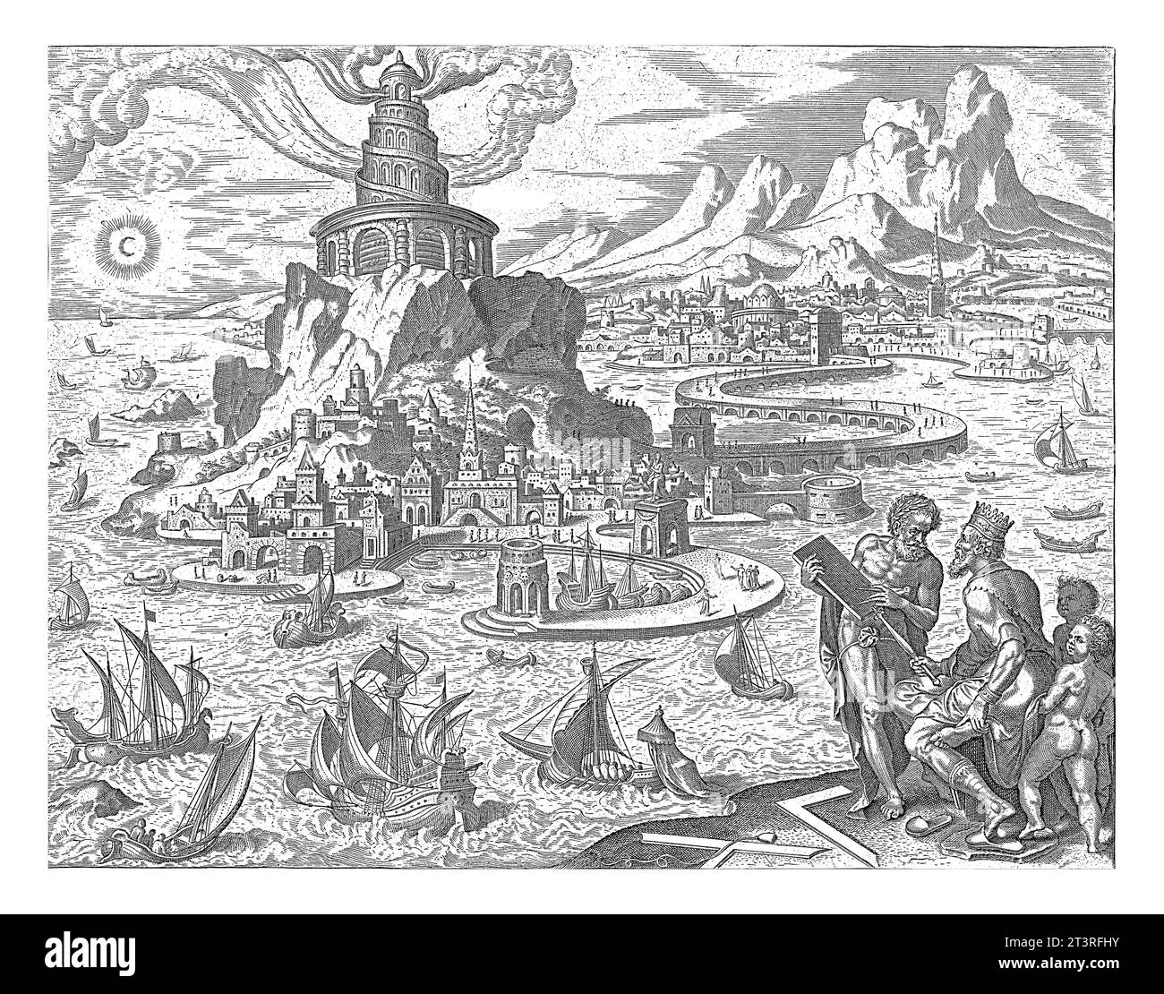 Phare d'Alexandrie, Philips Galle, d'après Maarten van Heemskerck, 1581 - 1633 le phare de la ville d'Alexandrie. Pour autant qu'on le sache, le fi Banque D'Images