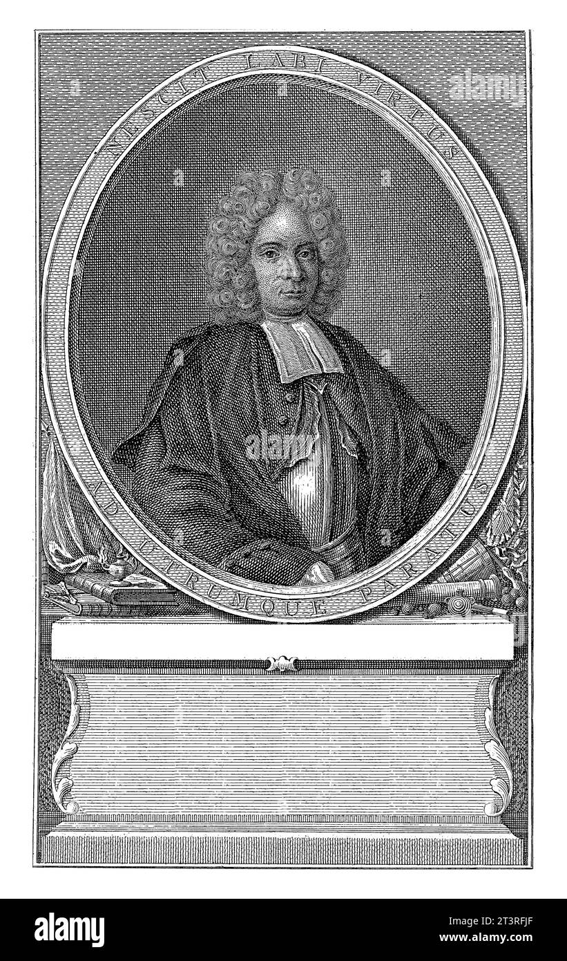 Portrait de Hendrik Arnaud, Nicolaas van Frankendaal, 1765 Portrait dans un cadre ovale du professeur et général des Vaudois Hendrik Arnaud, moitié à Th Banque D'Images