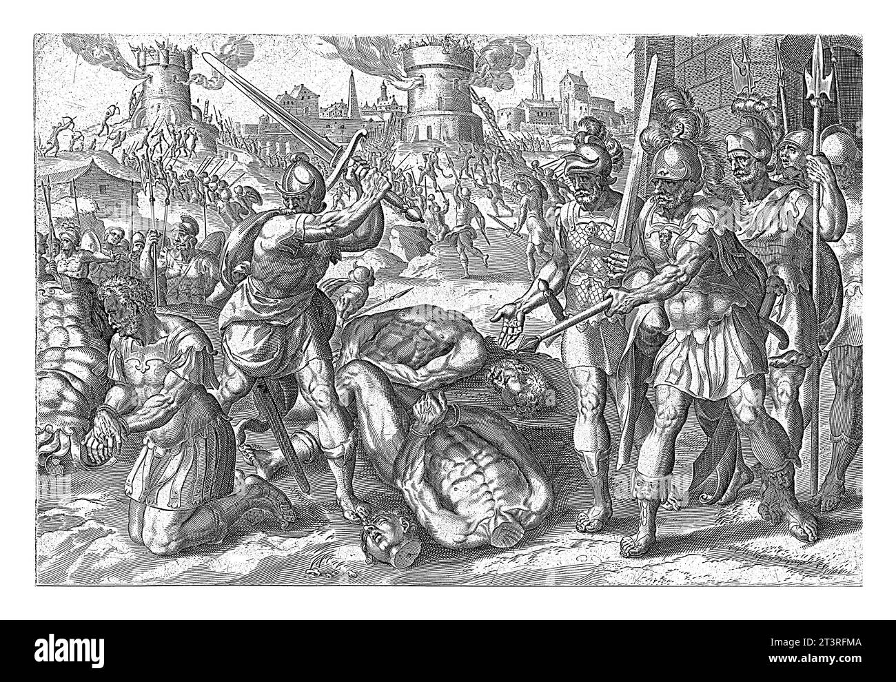 Mort de Timothée, Chereas et Apollophane, Johannes Wierix, d'après Gerard van Groeningen, 1579 l'armée de Judas Maccabee prend d'assaut les murs de la fonte Banque D'Images