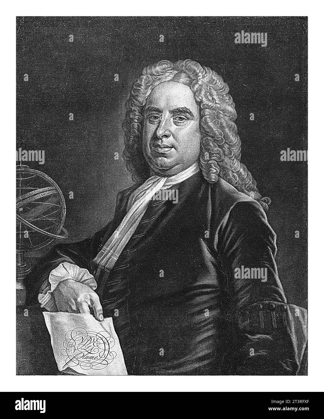 Portrait de Ralph Snow, Alexander van Haecken, d'après Isaac Whood, 1735 - 1757 le calligraphe Ralph Snow tenant une feuille de papier avec le calligraphe Banque D'Images