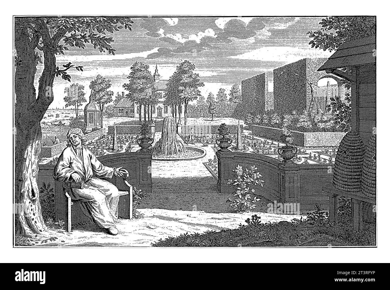 Un homme dans son jardin, Jan Caspar Philips, 1736 - 1775 vue d'un jardin à la française dans lequel les jardiniers sont au travail et une maison de campagne. Au premier plan a m Banque D'Images Un homme dans son jardin, Jan Caspar Philips, 1736 - 1775 vue d'un jardin à la française dans lequel les jardiniers sont au travail et une maison de campagne. Au premier plan a m Banque D'Images