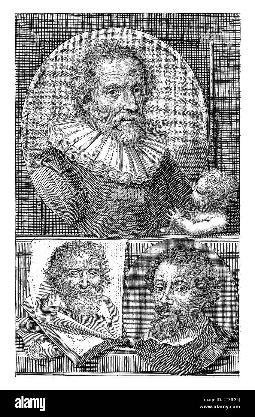 Portraits d'Abraham Bloemaert, Adam Elsheimer et Adam van Noort, Jacob Houbraken, 1753 Banque D'Images