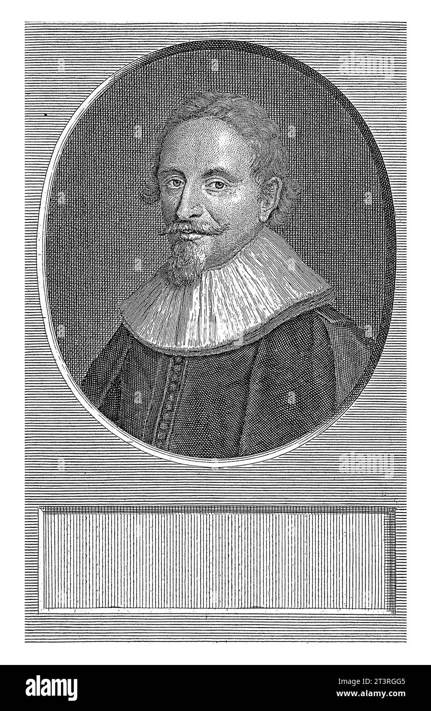 Portrait de Hugo Grotius, Pieter van Gunst, c. 1669 - 1731 Hugo Grotius, poète, écrivain et juriste néerlandais. L'estampe a un poème hollandais comme légende. Banque D'Images