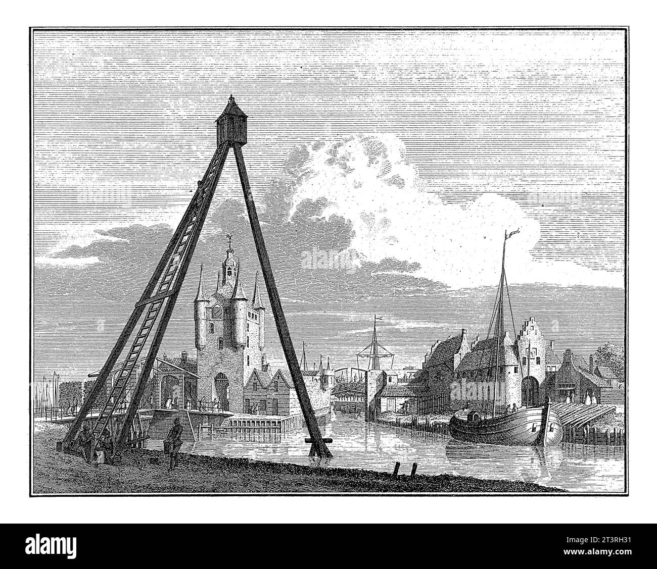 Vue sur le port de Zierikzee, 1743, Jan Caspar Philips, d'après Cornelis Pronk, 1751 - 1760 vue sur le port de Zierikzee. Banque D'Images