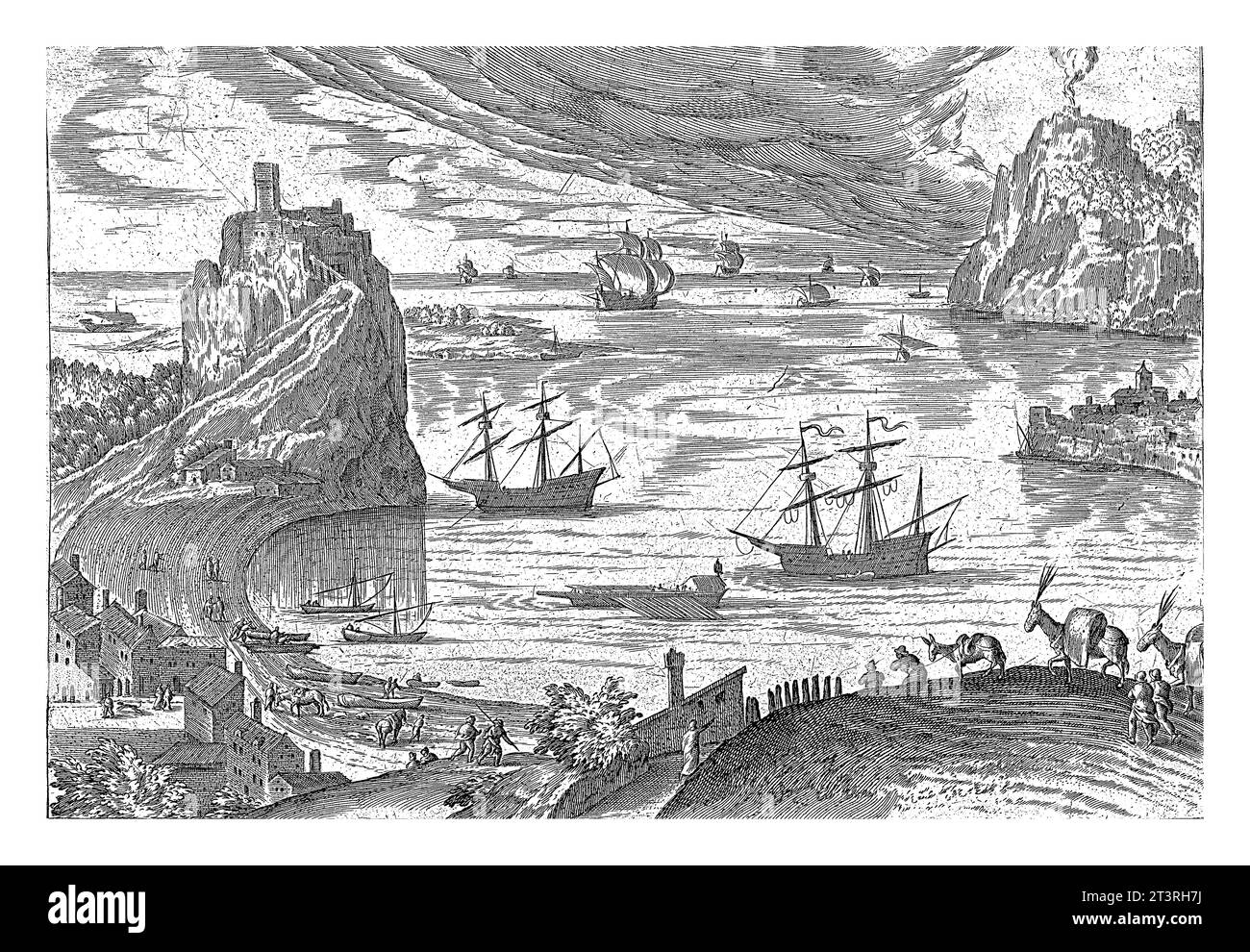 Vue du port de Lerici, Hendrick van Cleve, 1585 vue du port de Lerici. Au milieu de la baie avec quelques navires. L'impression fait partie d'une série Banque D'Images