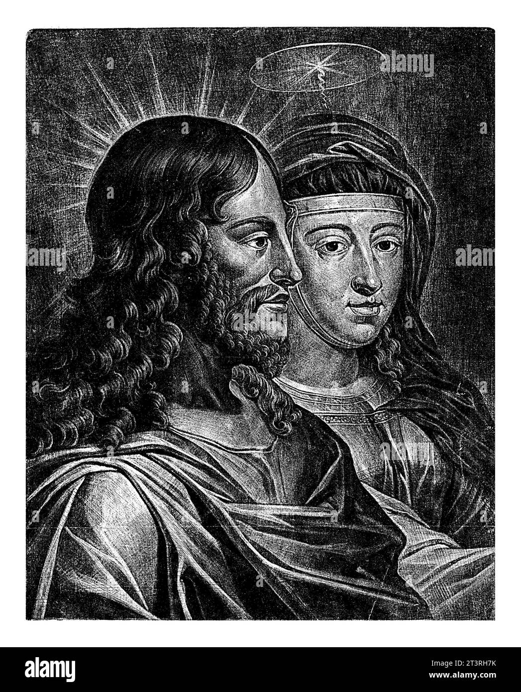 Christ et Marie, Jan Thomas, 1658, vintage gravé. Banque D'Images