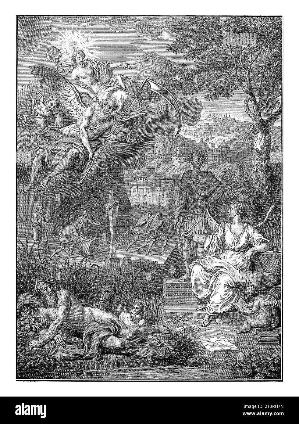 Histoire de la ville de Rome, Pieter Tanje, d'après Louis Fabritius Dubourg, 1743 allégorie de l'histoire de la ville de Rome. Au premier plan se trouve Histo Banque D'Images