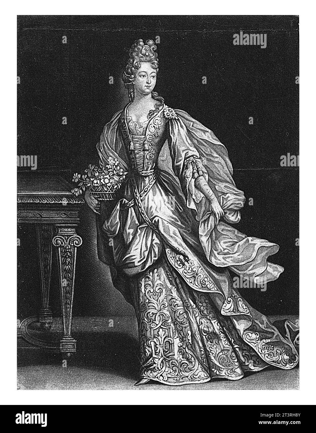 Printemps, Jacob Gole, 1670 - 1724 la personnification du printemps porte un panier de fleurs. L'estampe fait partie d'une série d'estampes sur les quatre mers Banque D'Images
