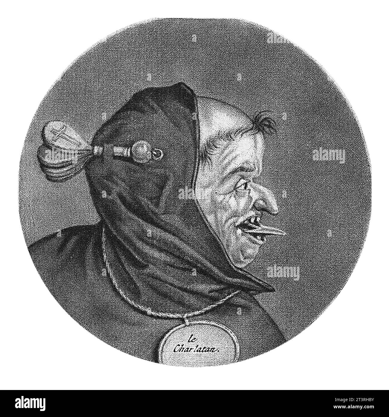 Moine avec sa langue qui sort, Jacob Gole, d'après Cornelis Dusart, 1693 - 1700 moine comme calomniateur. Il a la langue coincée et un cliquet o Banque D'Images
