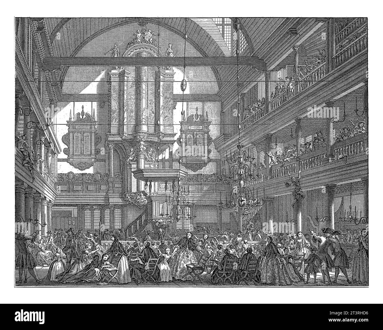 Violence dans l'Oude Lutherse Kerk à Amsterdam lors du tremblement de terre du 18 février 1756, Simon Fokke, 1756 - 1757 intérieur de l'Oude Lutherse Ker Banque D'Images