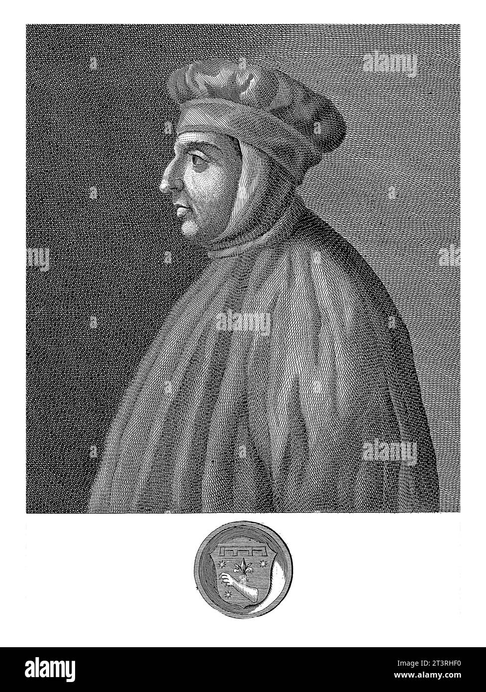 Portrait de Coluccio Salutati, Francesco Allegrini, d'après Raimondo Faucci, 1768 Portrait de Coluccio Salutati en demi-personne, profil à gauche. Banque D'Images
